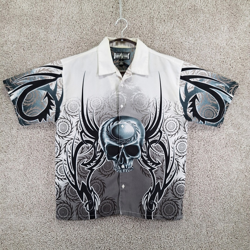 Steve & Barry's Button Up Mens L Multicolor Skull Tribal Club Shirt Goth Grunge